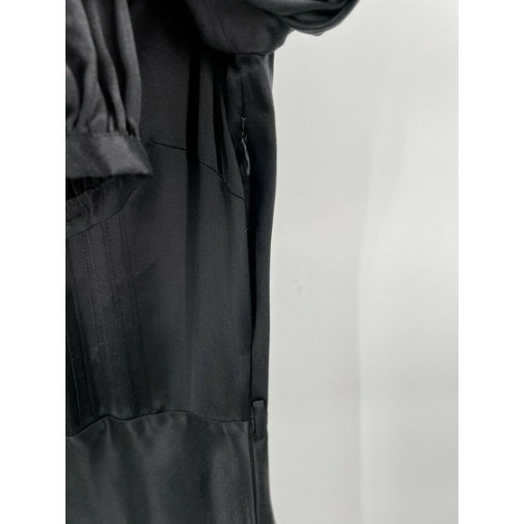 Catherine Malandrino 100% Silk Black Satin Dress 3/4 Sleeve Button Front Size 6 - Picture 5 of 7